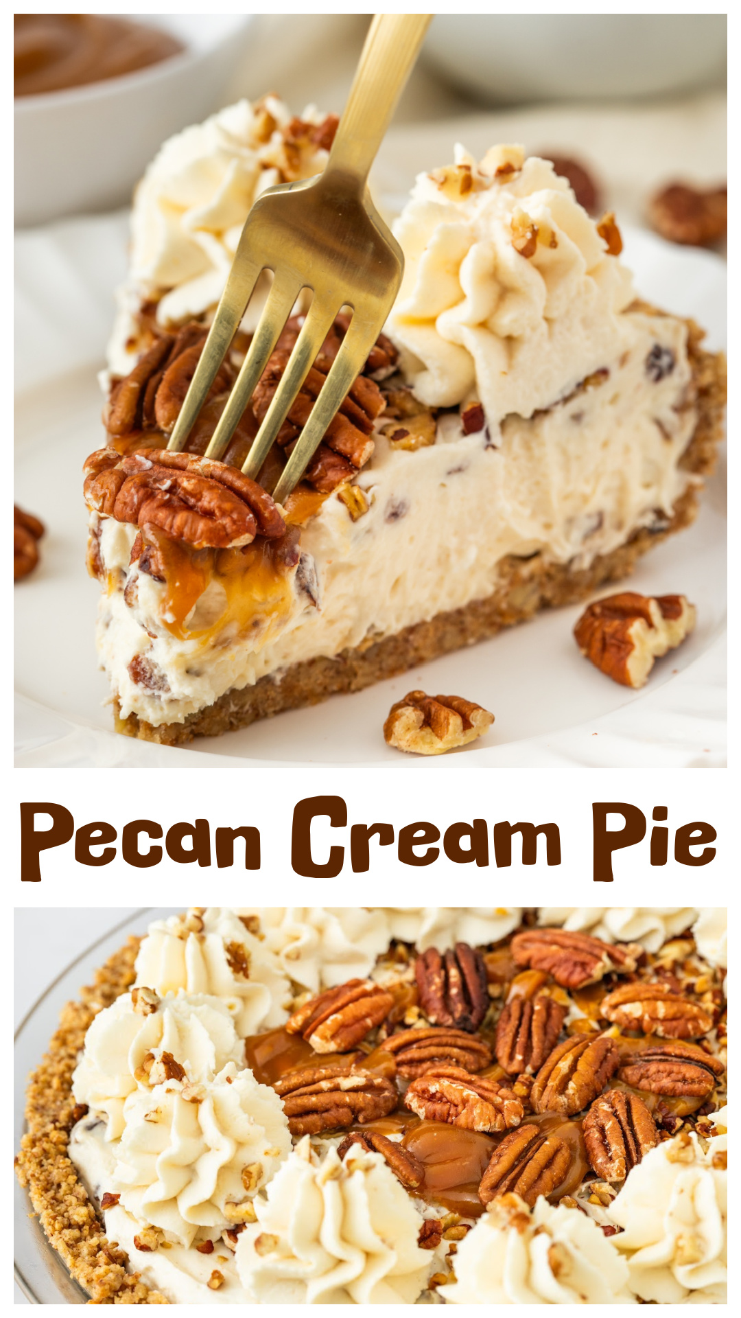 This pecan cream pie combines a buttery pecan crust, fluffy cream cheese filling, and toasted pecans throughout every layer. Chilled overnight for clean slices, it's a cold and creamy dessert that's perfect for summer gatherings, potlucks, cookouts, and holidays alike. If you love pecan pie, this pecan cream pie recipe delivers plenty of pecan flavor in a lighter, refrigerator-style dessert. via @cmpollak1