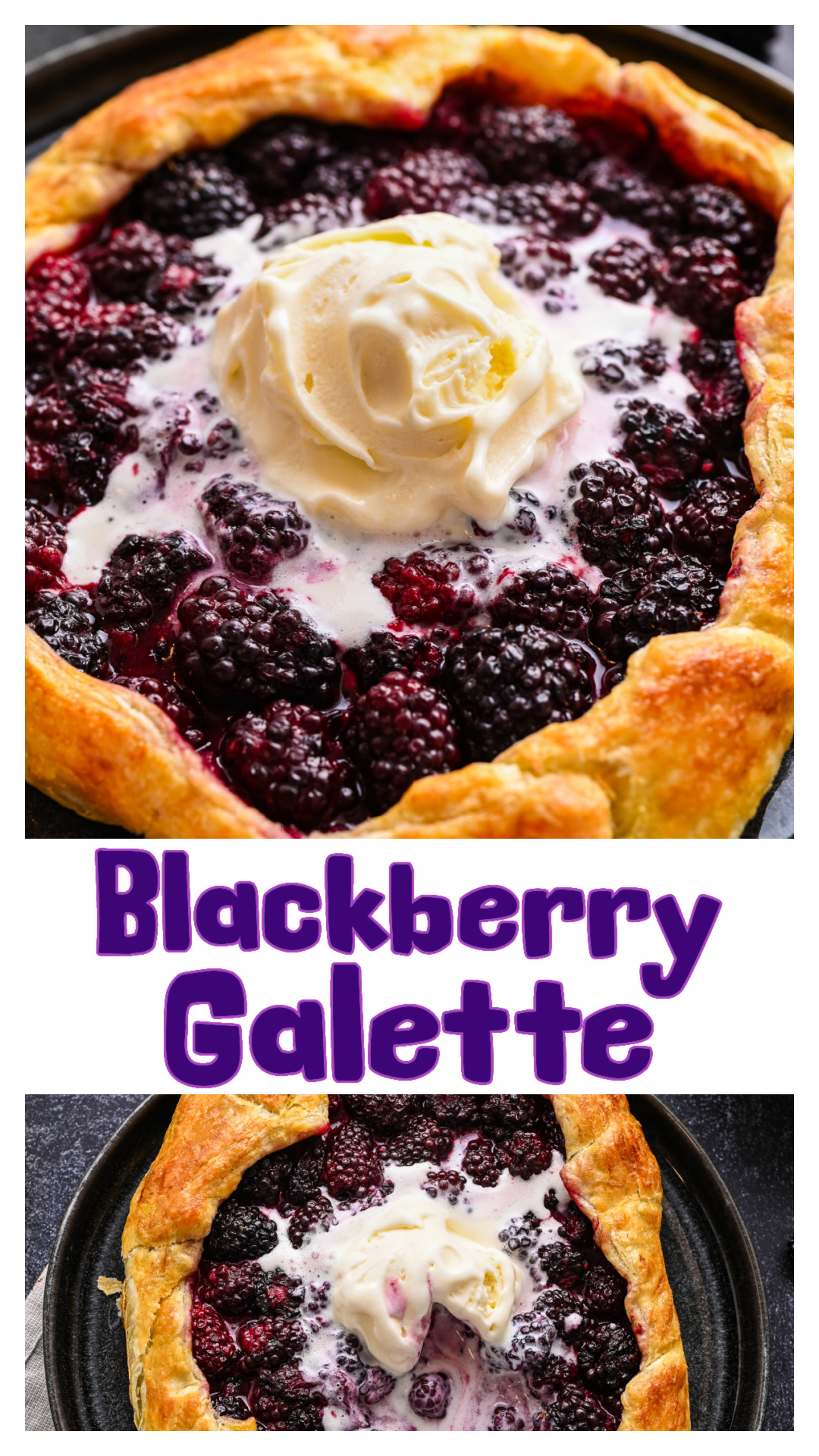This blackberry puff pastry galette is everything I want in a summer dessert. Frozen puff pastry makes it much easier than pie, while fresh blackberries, honey, vanilla, and lemon bake into a naturally juicy filling without added starch. The butter-enriched egg wash gives the pastry a rich golden finish, and it's perfect served warm with a scoop of vanilla ice cream. Save this easy blackberry dessert for blackberry season. via @cmpollak1