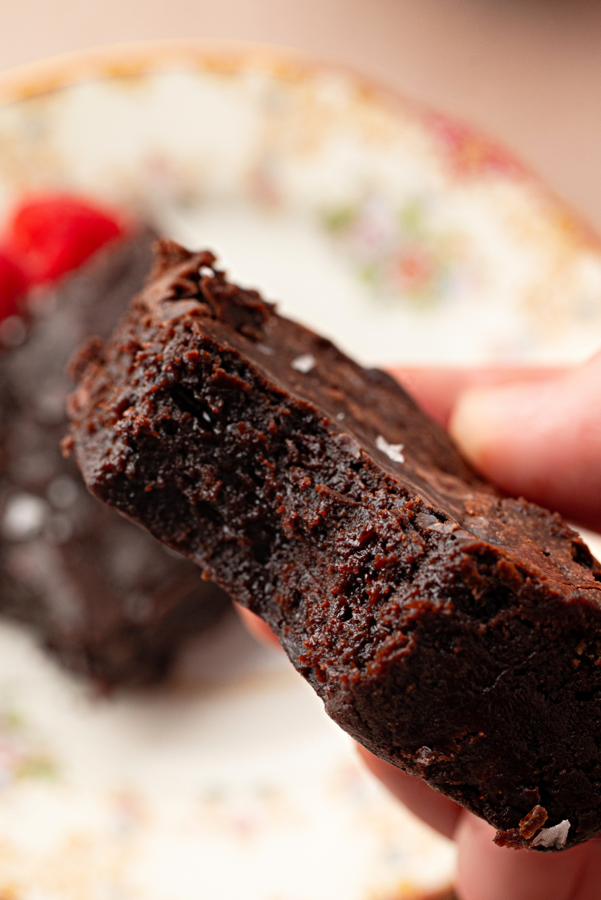 Fudgy center of Cabernet Sauvignon Brown Butter Brownies Close-up of the fudgy center of a Cabernet Sauvignon brown butter brownie.