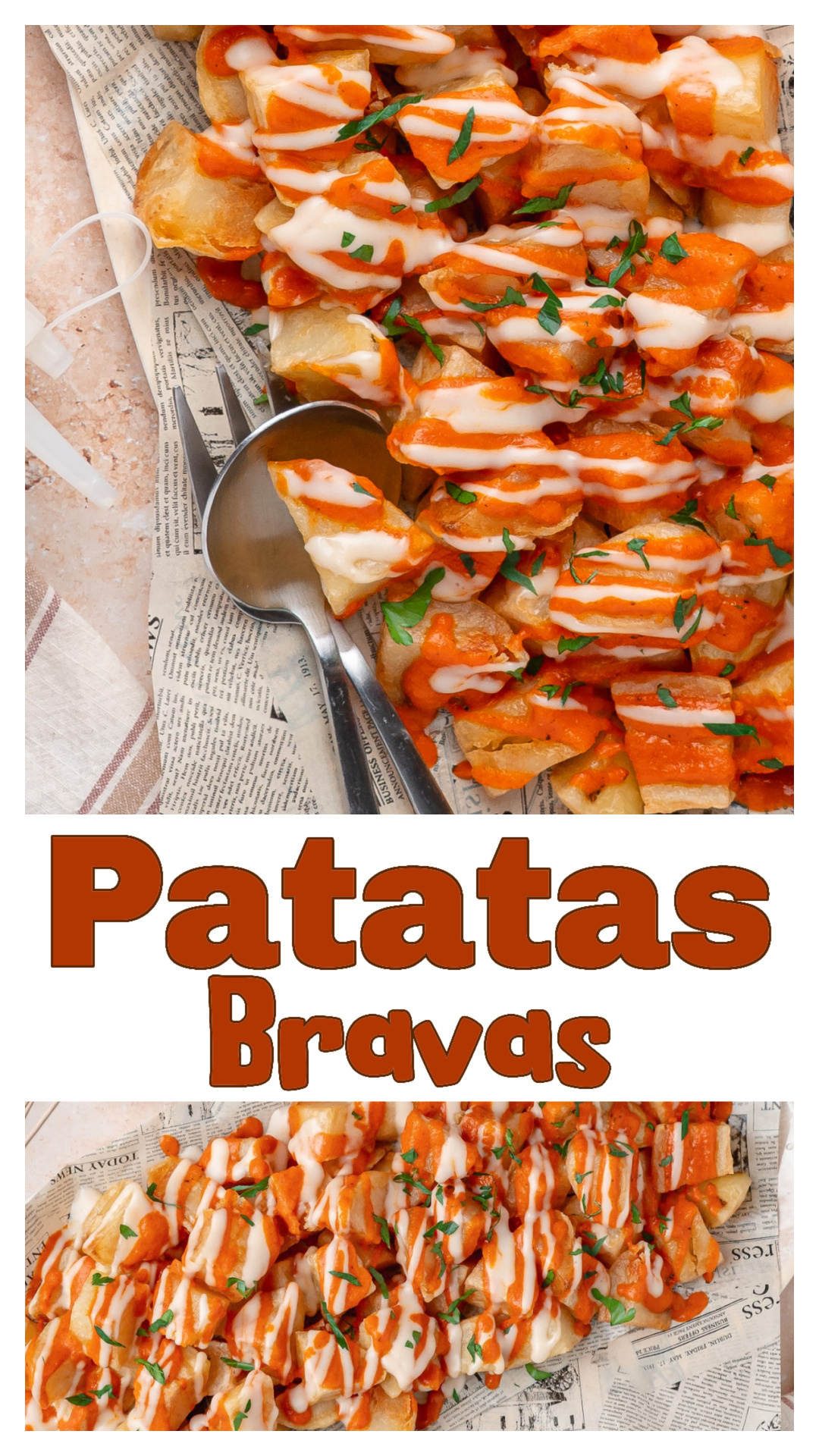 These homemade patatas bravas start with russet potatoes that are boiled with vinegar, steam-dried, and fried until crisp before being topped with a smoky bravas sauce made completely from scratch. The garlic aioli cools the sauce without overpowering it, making every bite even better. This Spanish tapas recipe is perfect as an appetizer, party snack, or side dish, and the potato method is worth remembering for other fried potato recipes too. via @cmpollak1