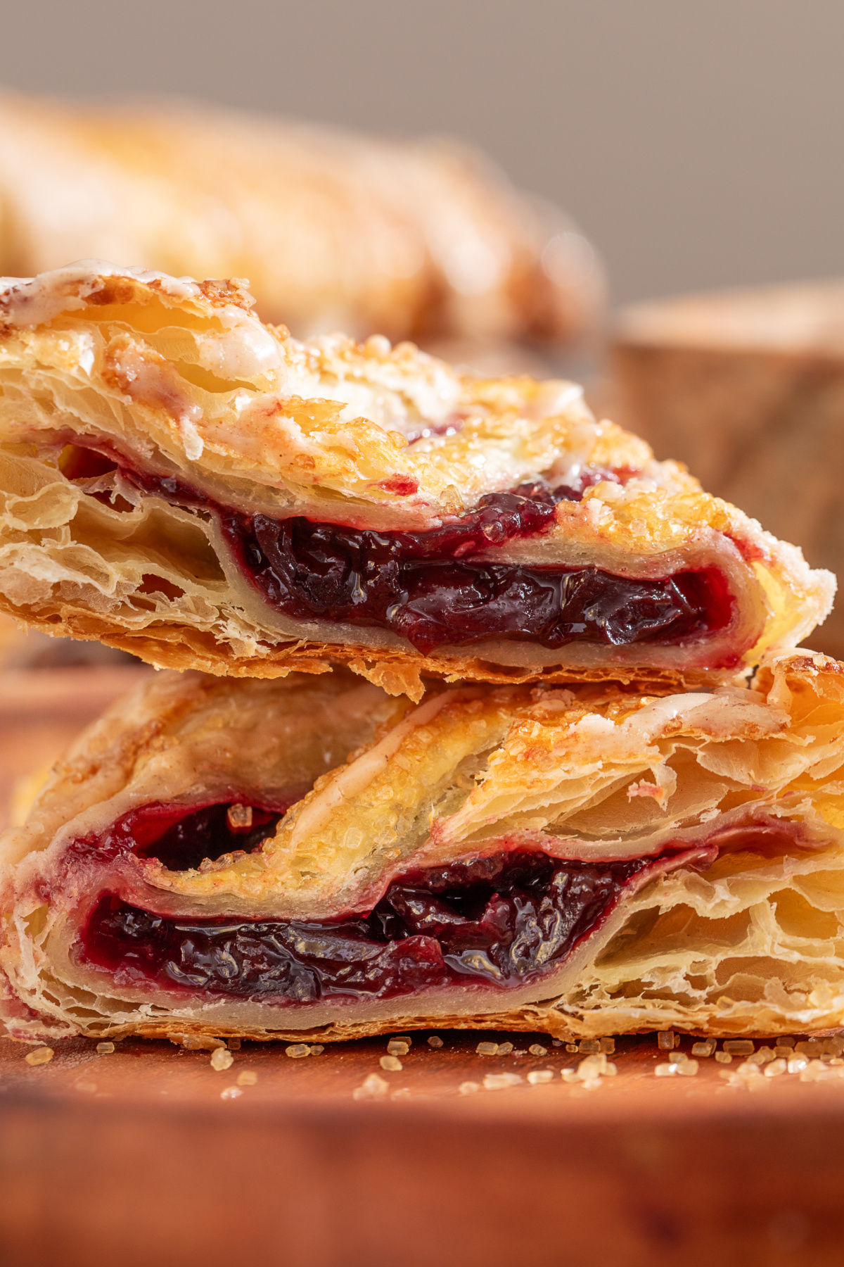 Puff pastry cherry turnovers with homemade dark cherry filling Cherry turnovers with dark cherry filling and cinnamon bourbon glaze