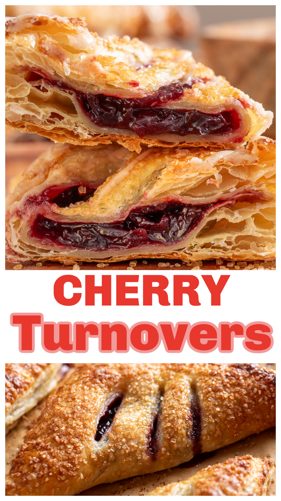 These Cherry Turnovers are made with frozen dark cherries, so there&rsquo;s no need to wait for cherry season. The homemade cherry filling cooks down with granulated sugar, brown sugar, lemon juice and bourbon before being folded into puff pastry. Each turnover is brushed with egg wash, sprinkled generously with coarse sugar and baked until golden. A cinnamon-bourbon glaze finishes the pastries after they cool. Save this puff pastry cherry turnover recipe for brunch, dessert, holidays or anytime you have frozen cherries in the freezer. via @cmpollak1