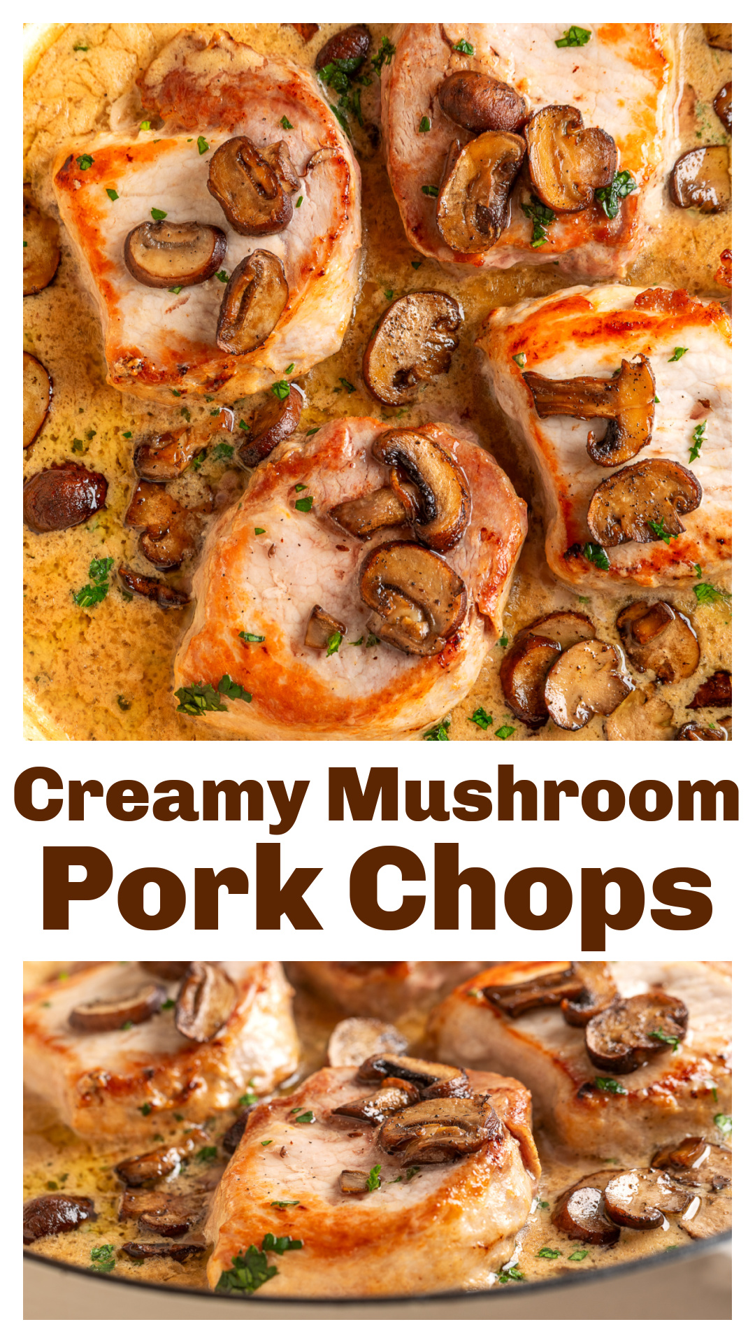 I roast a full pound of mushrooms separately for these creamy pork chops instead of simmering them in the sauce. Then they go over seared pork chops with a fresh sage cream sauce, keeping all that browned mushroom flavor. via @cmpollak1