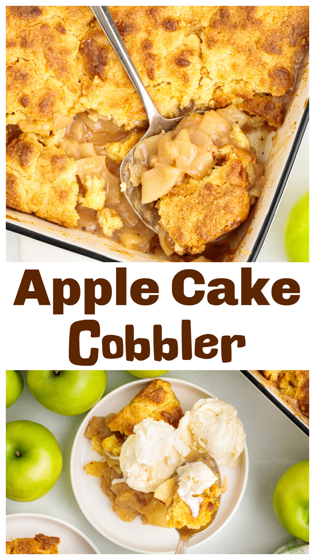 My apple cake cobbler is part cobbler, part butter cake, with a thick layer of cinnamon-spiced Granny Smith apples underneath. The apples are precooked so they have time to soften before the thick cake batter goes on top, then everything bakes under a scattering of coarse turbinado sugar. Serve this warm apple dessert while the filling is still saucy, with vanilla ice cream melting over the cake. It’s a great fall dessert for weekends, holidays and apple season. via @cmpollak1
