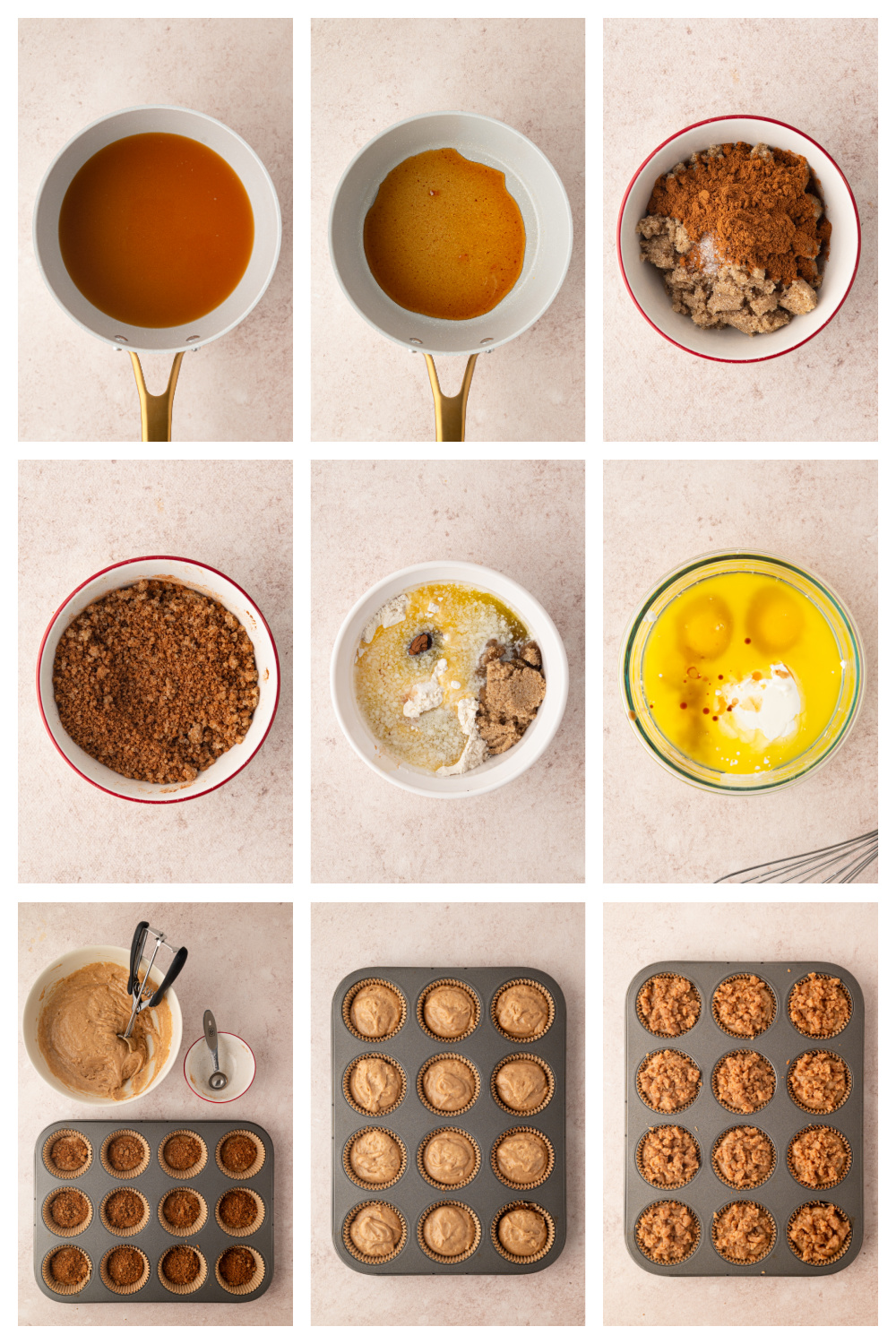 How to make apple cider streusel muffins with concentrated cider, a brown sugar cinnamon ribbon and buttery streusel. Process for making apple cider streusel muffins with reduced cider, cinnamon sugar ribbon and streusel topping.