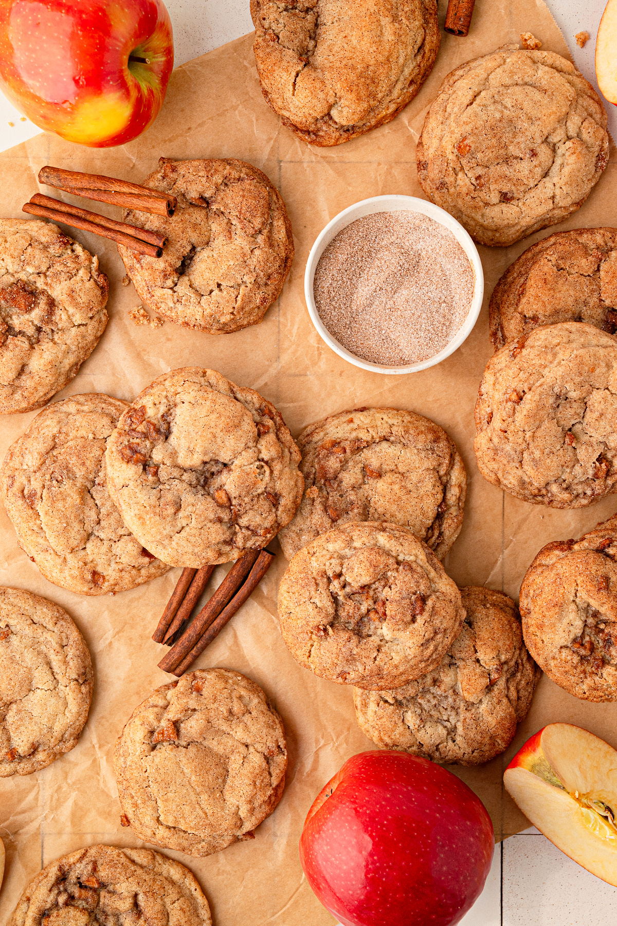 Apple snickerdoodles with cinnamon sugar and fresh Honeycrisp apples