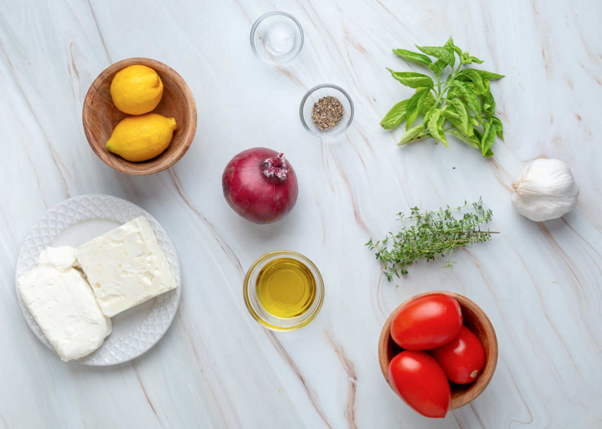 Ingredients for Baked Feta Bruschetta Dip baked-feta-bruschetta-dip-ingredients