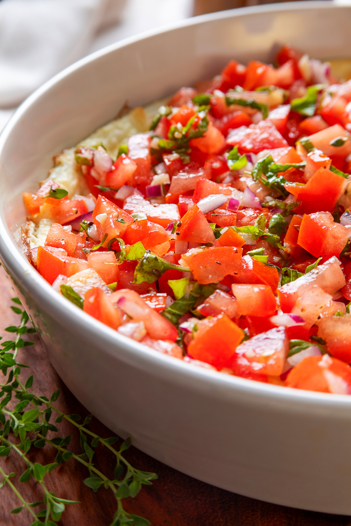 Fresh Tomato Bruschetta Over Warm Feta Dip fresh-tomato-bruschetta-over-warm-feta