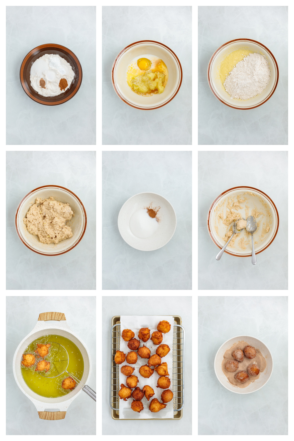 How to make applesauce fritters from batter to frying Step-by-step process for mixing and frying homemade applesauce fritters