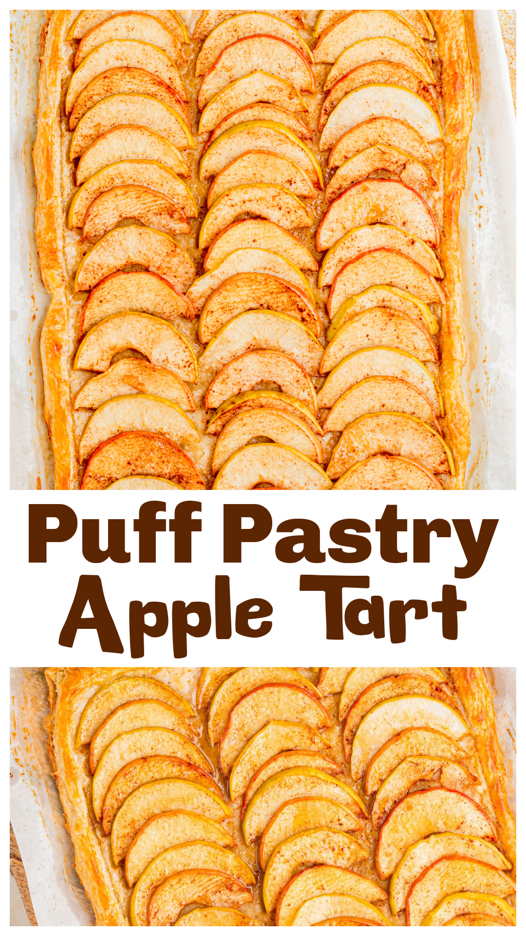 This Puff Pastry Apple Tart uses two kinds of fresh apples arranged over flaky pastry and brushed with brown sugar butter before baking. Granny Smith apples add tartness while Dazzle apples add sweetness, and leaving the peels on gives the tart those pretty green and red rows. The apples are sliced thin enough to bake without precooking, and the entire tart uses only 2 tablespoons of brown sugar. Add cinnamon, a golden puff pastry border and vanilla ice cream for serving. via @cmpollak1