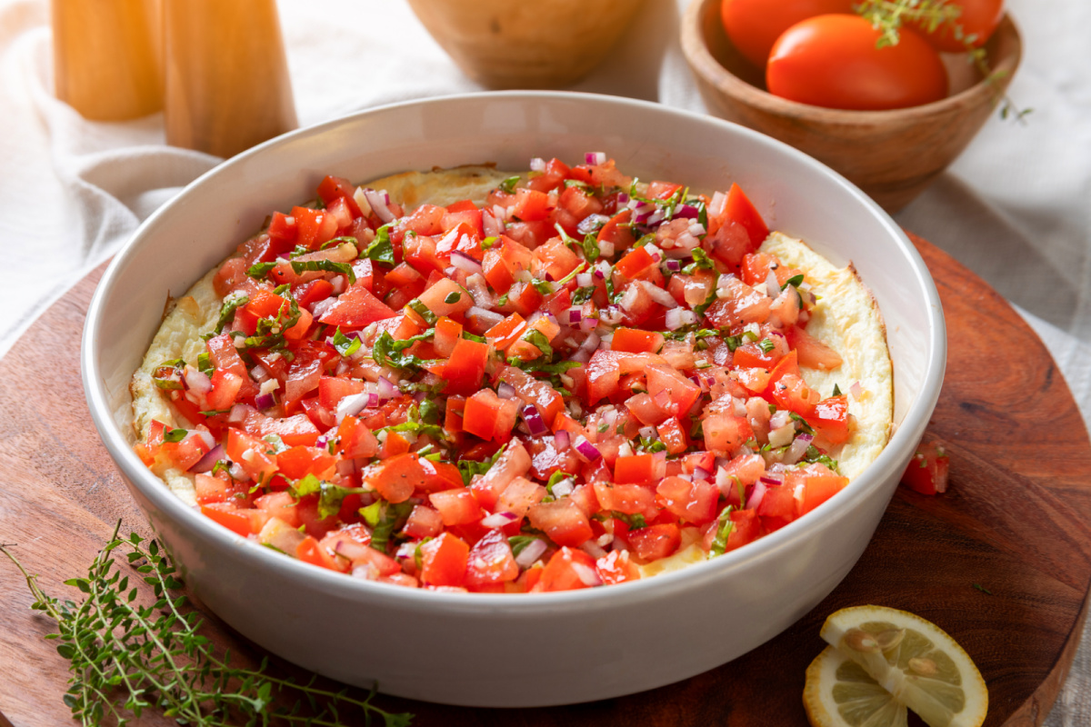 Warm Baked Feta Dip with Fresh Tomato Bruschetta warm-baked-feta-fresh-bruschetta
