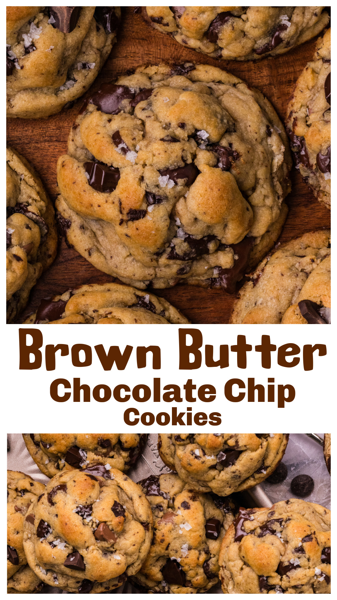 These brown butter chocolate chip cookies are thick, chewy, and packed with dark and milk chocolate. Browned butter with toasted milk solids adds rich, nutty flavor, while bread flour and a touch of molasses help create soft centers and golden tops. Each large cookie is made with three kinds of chocolate, chilled before baking, and finished with flaky sea salt. Get the full recipe, including tips for browning butter, shaping the dough, and baking cookies with soft, chewy centers. via @cmpollak1