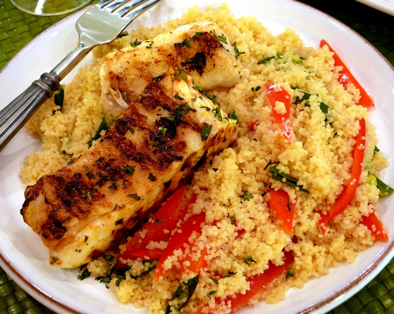 citrus fish with bell pepper couscous