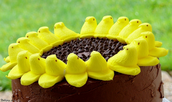 peeps sunflower layer cake